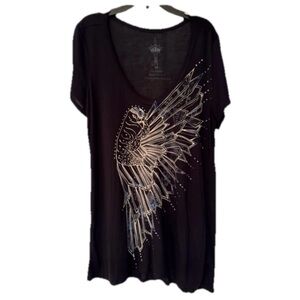 Key Closet War Bird Black Graphic Tee Swarovski Crystals Women’s Size Small